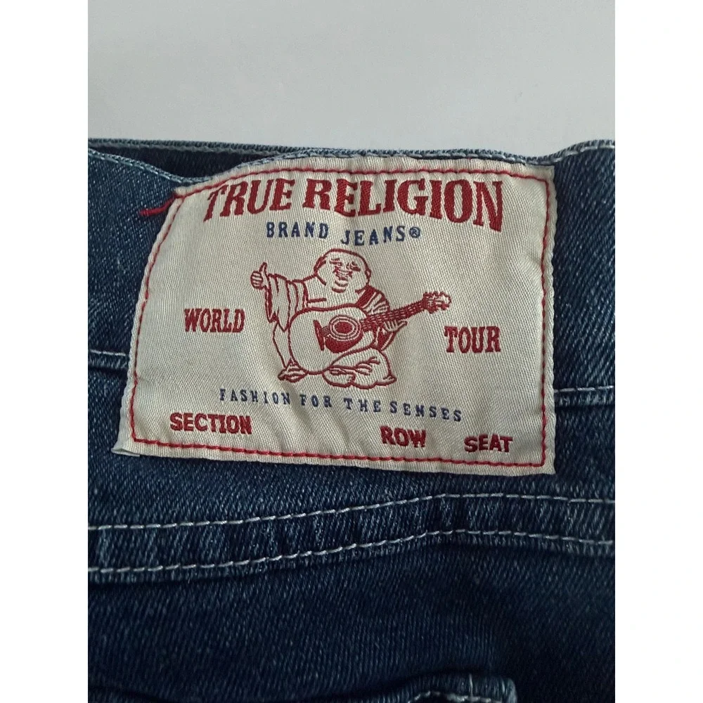 True Religion Geno Relaxed Slim Jeans Men 36 Dark Wash Red Horseshoe Flap Pocket